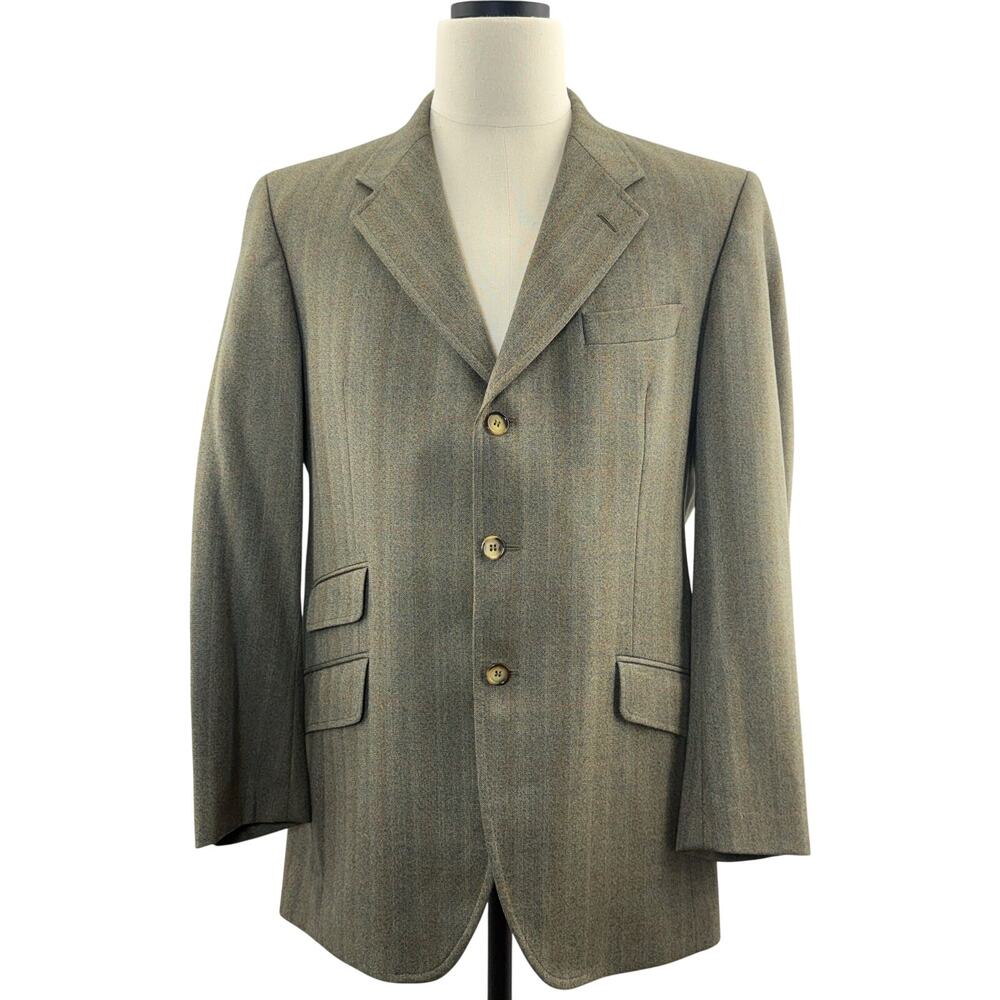 Vintage 90s Gurteen Esquire Wool Suit Jacket Mens 40R Gray Plaid Blazer